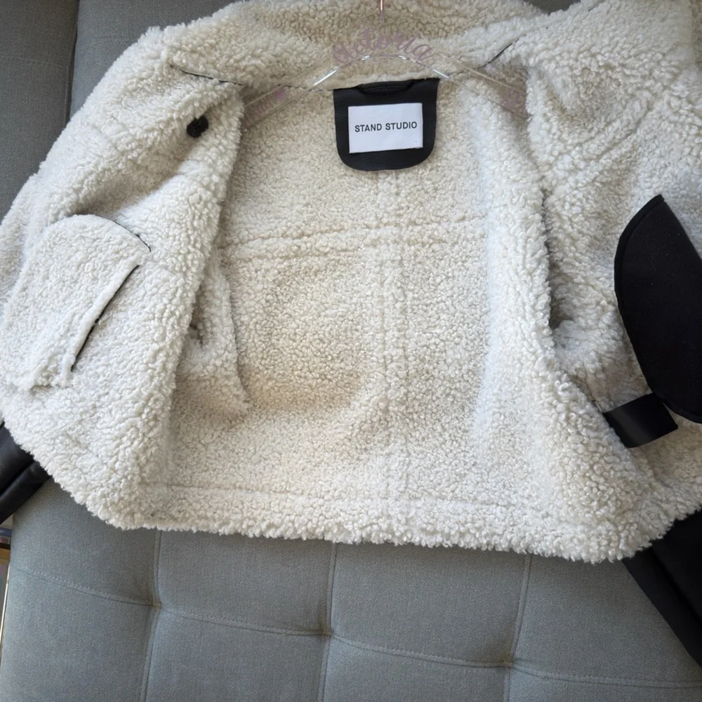 Stand Studio Women's Black & Off-white Kristy Faux-shearling Jacket size medium